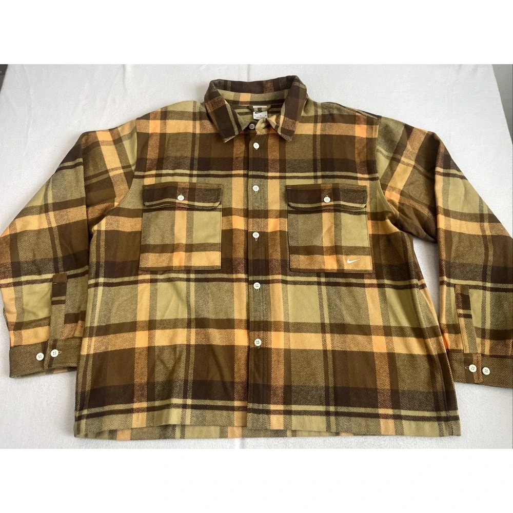 Nike Mens Life Field Shirt Flannel HV1330-237 Brown Plaid XL